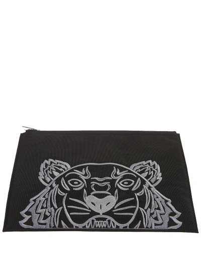 Kenzo Embroidered Nylon Canvas Clutch In Black