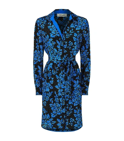 Diane Von Furstenberg Printed Silk Shirt Dress In Blue