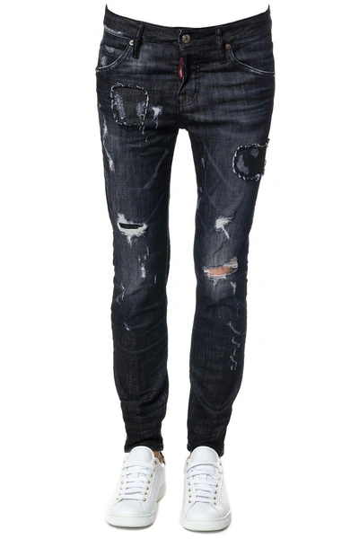 Dsquared2 Distressed Cotton Denim Jeans In Black