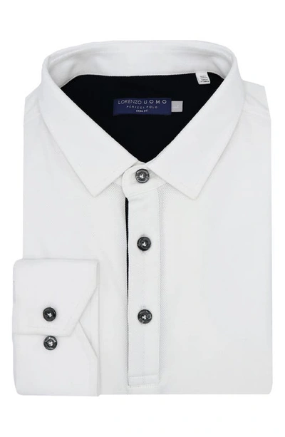 Lorenzo Uomo Trim Fit Long Sleeve Polo Shirt In White