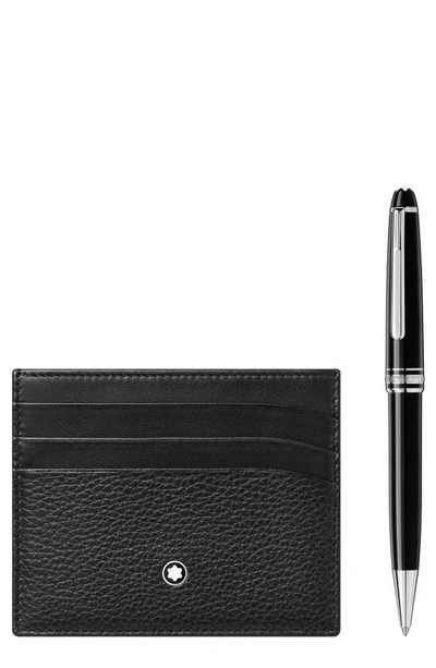 Montblanc Meisterstück Leather Card Holder & Classique Rollerball Pen Set In Black
