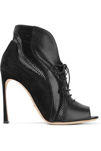 Sergio Rossi Woman Leather, Suede And Mesh Boots Black