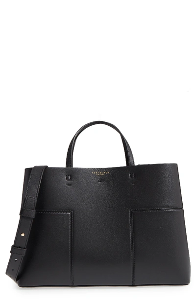 Tory Burch Block-t Triple Compartment Tote Bag In Black/ Black