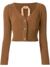 N°21 Cropped Embellished Button Cardigan In Brown