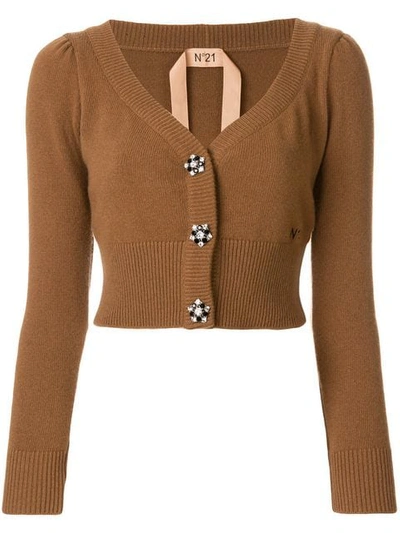 N°21 Cropped Embellished Button Cardigan In Brown