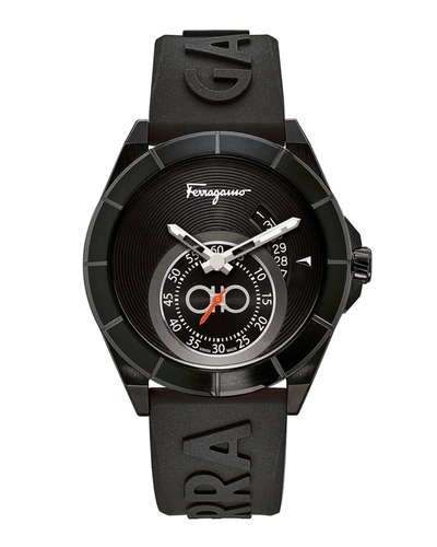 Ferragamo Men's 43mm Urban Ip Black Watch W/ Silicone Strap