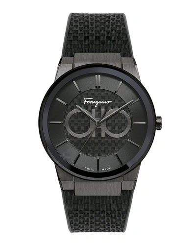Ferragamo Men's 41mm Ip Black/rubber Watch