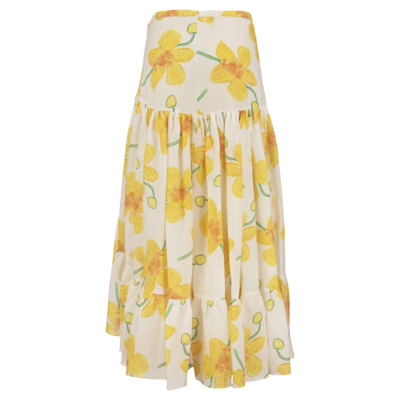 Marni Floral Scribble-print Asymmetric Tiered Maxi Skirt In Yellow