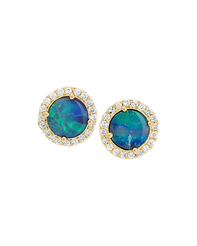 Jamie Wolf 18k Diamond-edged Boulder Opal Stud Earrings