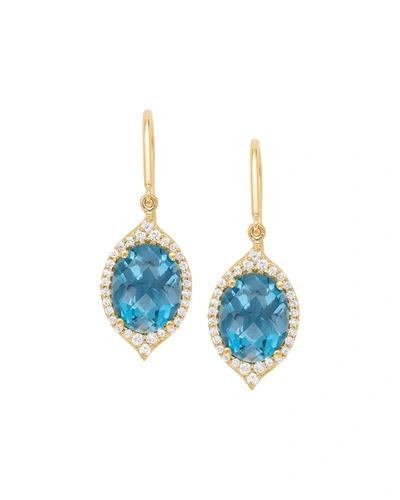 Jamie Wolf 18k Small Oval Aladdin Pave Earrings W/ Blue Topaz & Diamonds