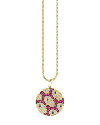 Sydney Evan 14k Diamond/ruby/sapphire Hamsa-pattern Necklace