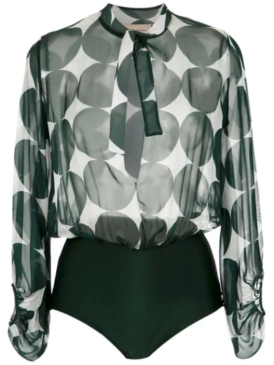 Adriana Degreas Printed Silk Bodysuit In Green