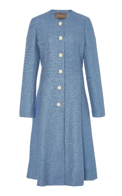 Lela Rose Seamed Flared Button-front Woven Top Coat In Medium Blue