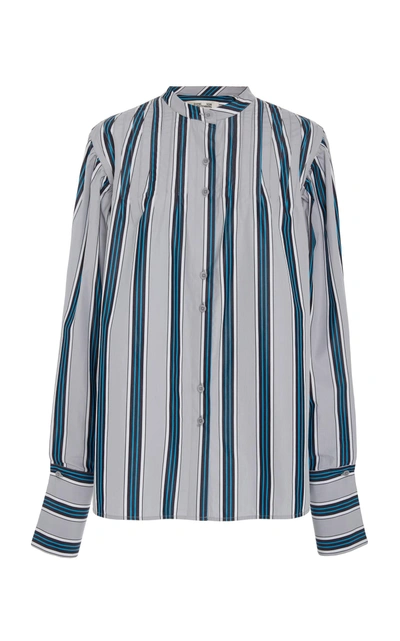 Diane Von Furstenberg Pin Tuck Striped Shirt In Blue