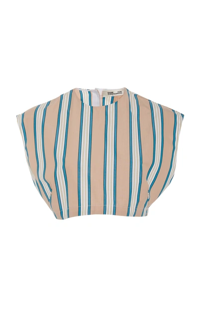 Diane Von Furstenberg Sleeveless Poplin Crop Top In Stripe