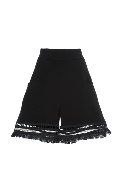 Lela Rose Fringe Hem Shorts In Black