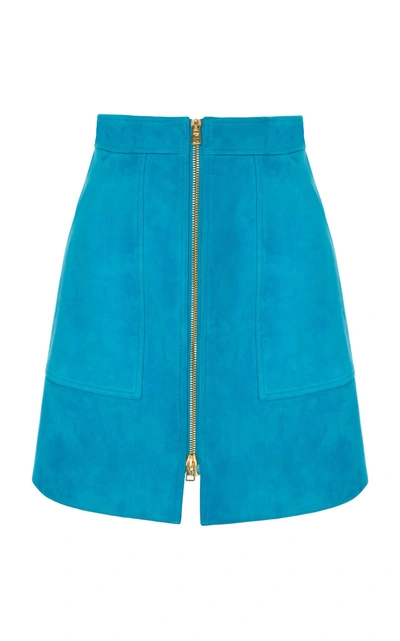 Diane Von Furstenberg Zip Up Suede Skirt In Blue