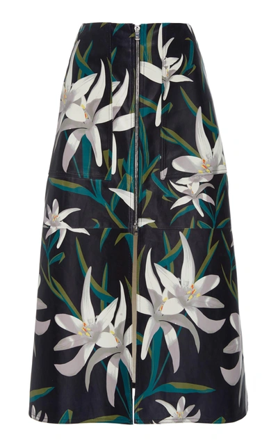 Diane Von Furstenberg Floral Leather Midi Skirt In Print