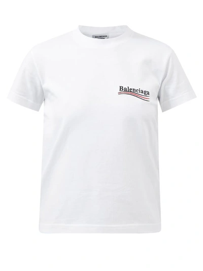 Balenciaga Logo-embroidered Cotton-jersey T-shirt In White