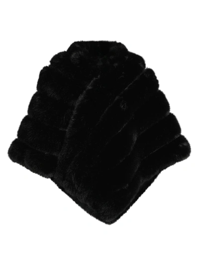 Adrienne Landau Asymmetrical Faux Fur Poncho In Black