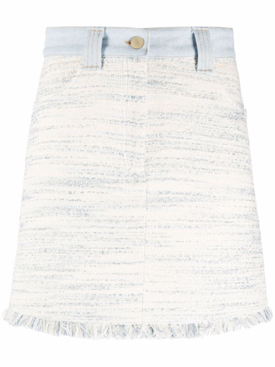 Sandro Bertille Cotton-blend Bouclé-tweed Mini Skirt In Ecru / Bleu