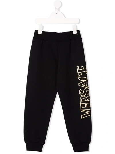 Versace Kids' Logo-print Cotton-jersey Jogging Bottoms 6-14 Years In Black