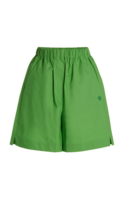 Nanushka Megan Light Cotton Poplin Shorts In Green