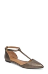 Calvin Klein 'ghita' T-strap Flat In Gold Foiled Leather