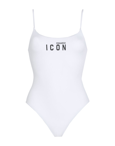 Dsquared2 Logo Stretch Tech One Piece Swimsuit In White
