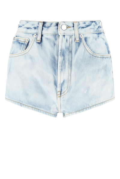 Alessandra Rich High Rise Cotton Denim Mini Shorts In Acid Blue