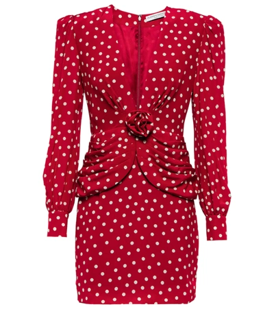 Alessandra Rich Ruched Polka-dot Silk Crepe De Chine Mini Dress In Red