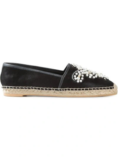 René Caovilla Embellished Coated-suede Espadrilles In Black