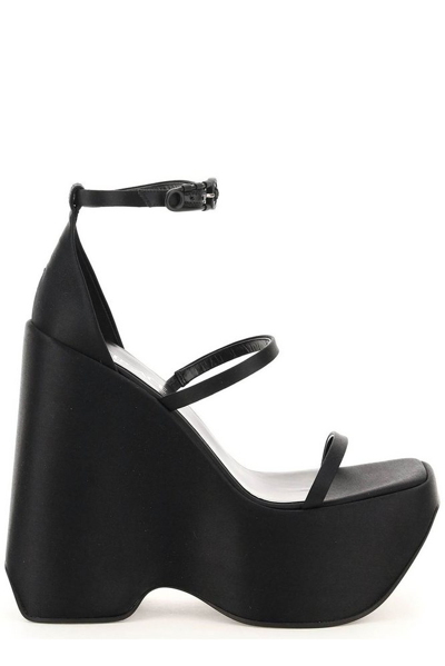 Versace Satin Triple Strap Platform Sandals 160 In Black