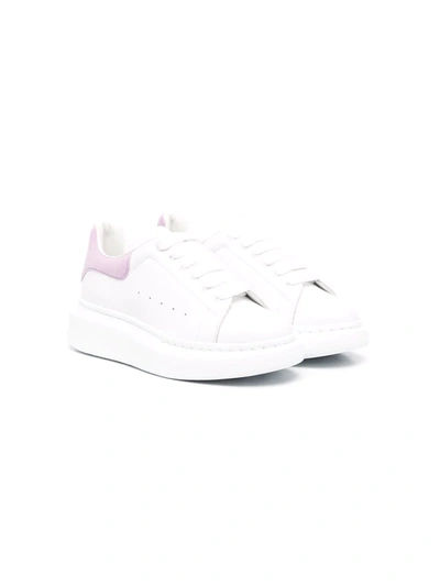Alexander Mcqueen Kids' Lace-up Leather Trainers In White,pink