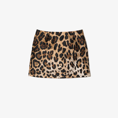 Dolce & Gabbana Kids' Short Leopard-design Jacquard Skirt In Gold