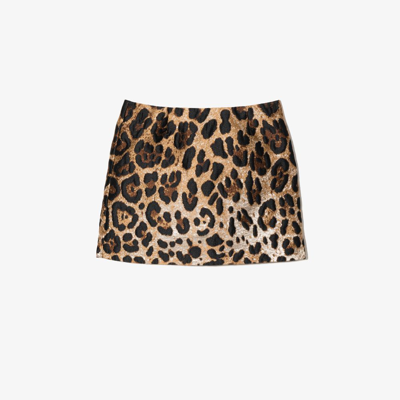 Dolce & Gabbana Kids' Short Leopard-design Jacquard Skirt In Brown