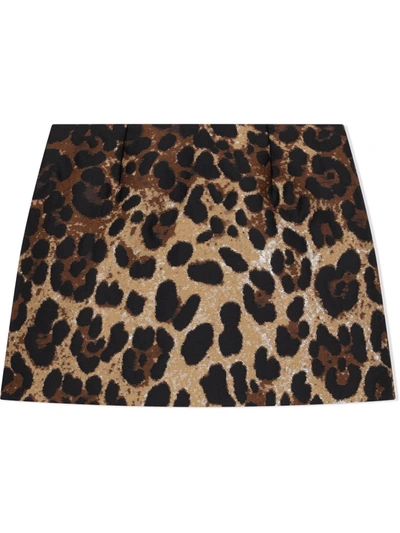 Dolce & Gabbana Kids' Short Leopard-design Jacquard Skirt In Animalier