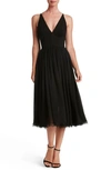 Dress The Population Alicia Mixed Media Midi Dress In Black