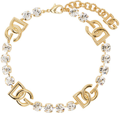 Dolce & Gabbana Rhinestoned Choker With Dg Logo In Gold