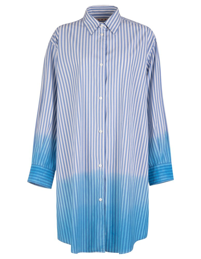 Marni Striped Dip-dyed Cotton-poplin Shirt Dress In Blue