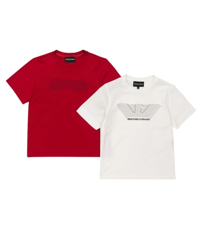 Emporio Armani Kids' Set Of 2 Logo Cotton Jersey T-shirts In Red