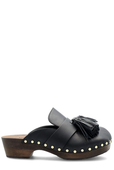 Khaite Oliver Tasseled Studded Leather Clogs In Black