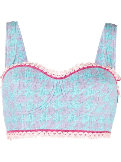 Moschino Houndstooth Embroidered Bralette Top In Light Blue