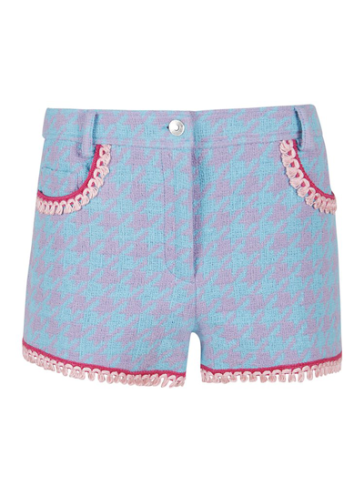 Moschino Houndstooth-pattern Mid-rise Cotton Shorts In Azure