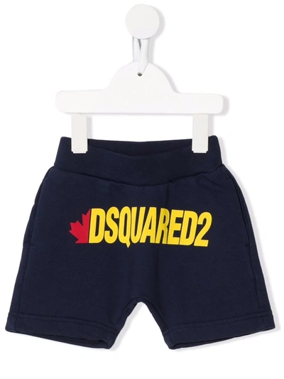 Dsquared2 Babies' Logo Print Cotton Sweat Shorts In Navy