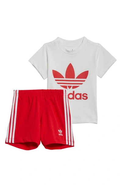 Adidas Originals Babies' Adidas Infant Originals Trefoil T-shirt And Shorts Set In Better Scarlet