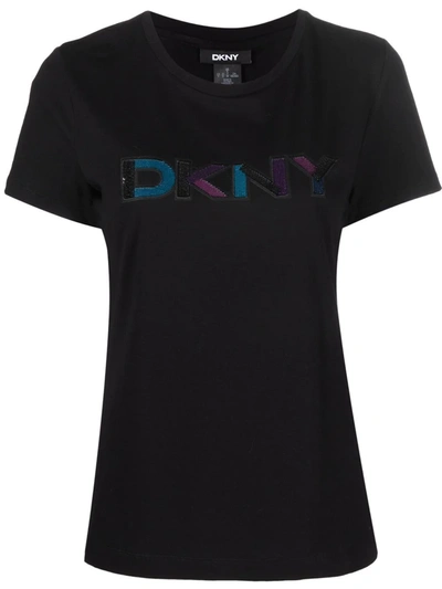 Dkny Logo Cotton Blend T-shirt In Black