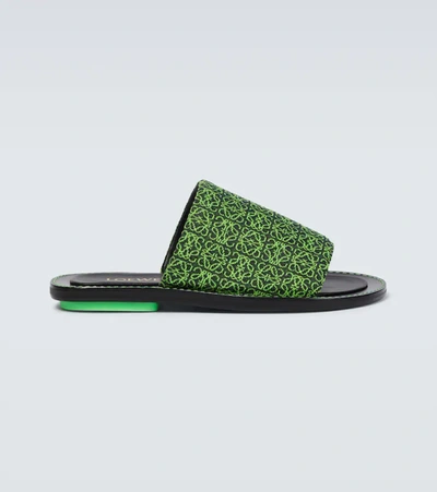 Loewe Anagram-jacquard Canvas And Leather Slides In Green