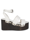 Alaïa 85mm Wooden-heel Wedge Sandals With Shiny Leather Straps And Studs In Blanc Casse