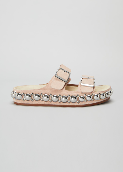Alaïa Double Strap Leather Sandals With Bombe Studs In Pink